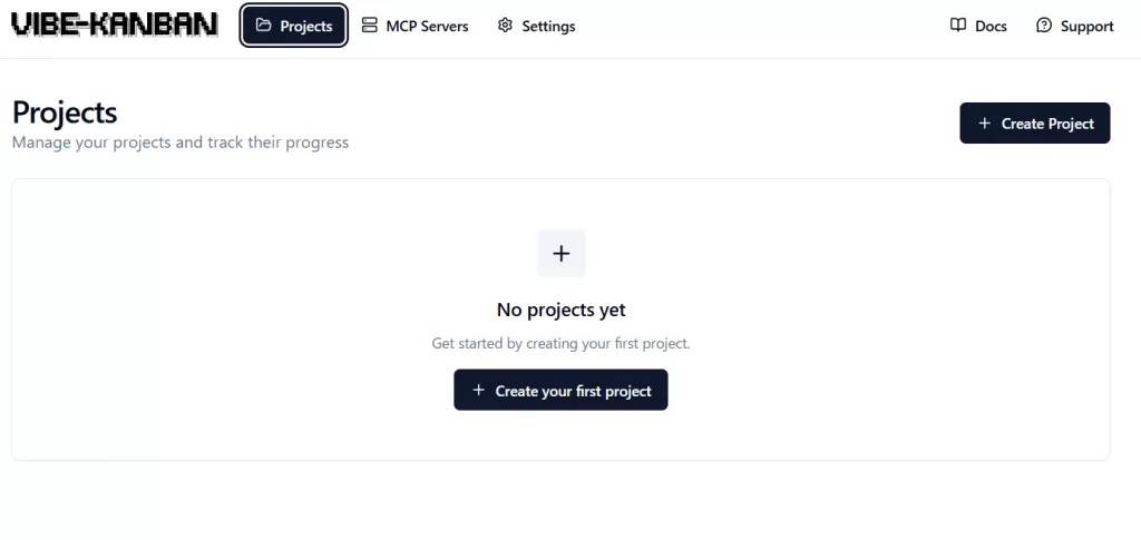 Vibe Kanban 起動直後のスクリーン