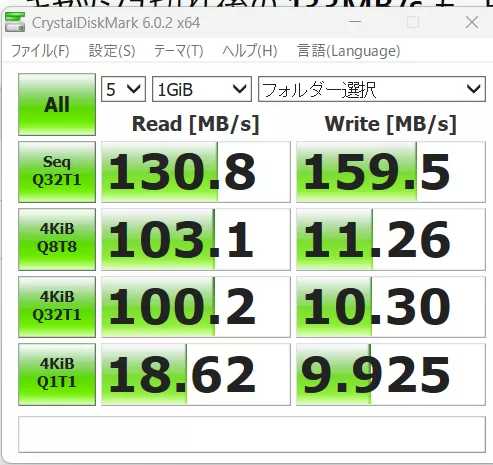 TeraStation TS5210DNに2.5GbE接続した時のCrystalDiskMark 1GiB の計測結果