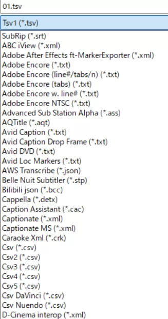 Subtitle Editの出力フォーマットの一部