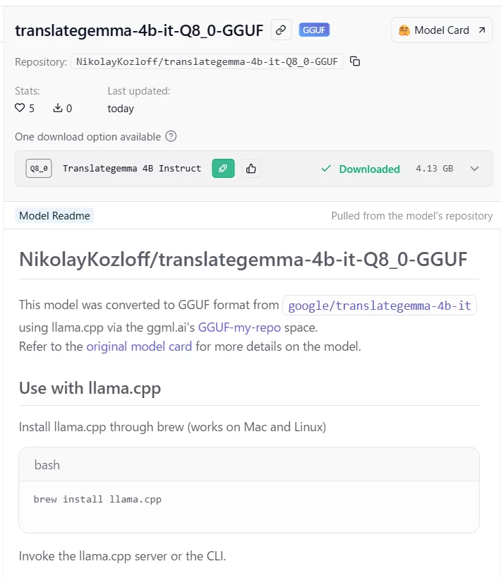 NikolayKozloff/translategemma-4b-it-Q8_0-GGUF のモデルサマリー