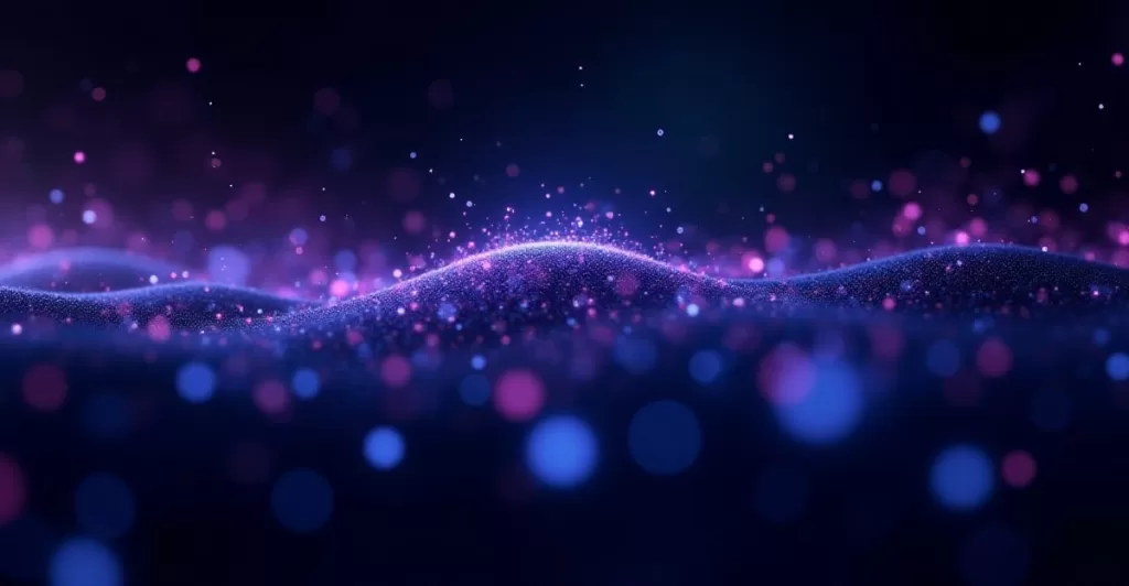 量子レベルの粒子とエネルギーのゆらぎを表現した抽象ビジュアル
