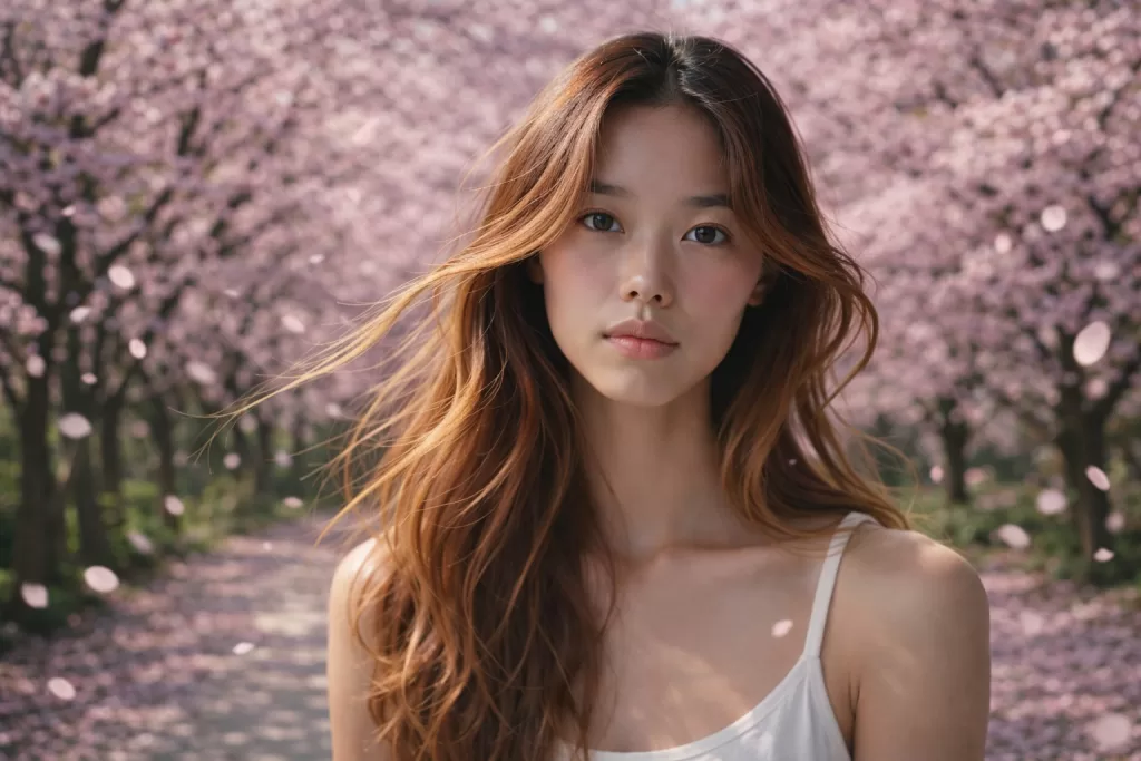 GPT Imagesで桜並木のシチュエーションで生成した画像の焦点距離を変更。プロンプトの追従性が高い。