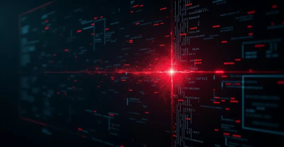 メモリの境界を越えてデータが侵食する様子を表現したイメージ